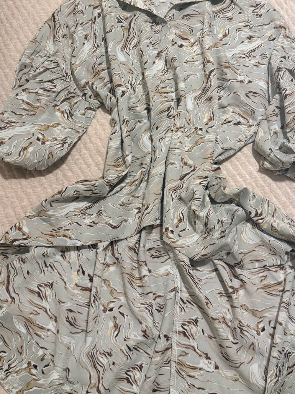 Patrizia Luca Marble-Print Midi Dress in Sage, Brown and Cream